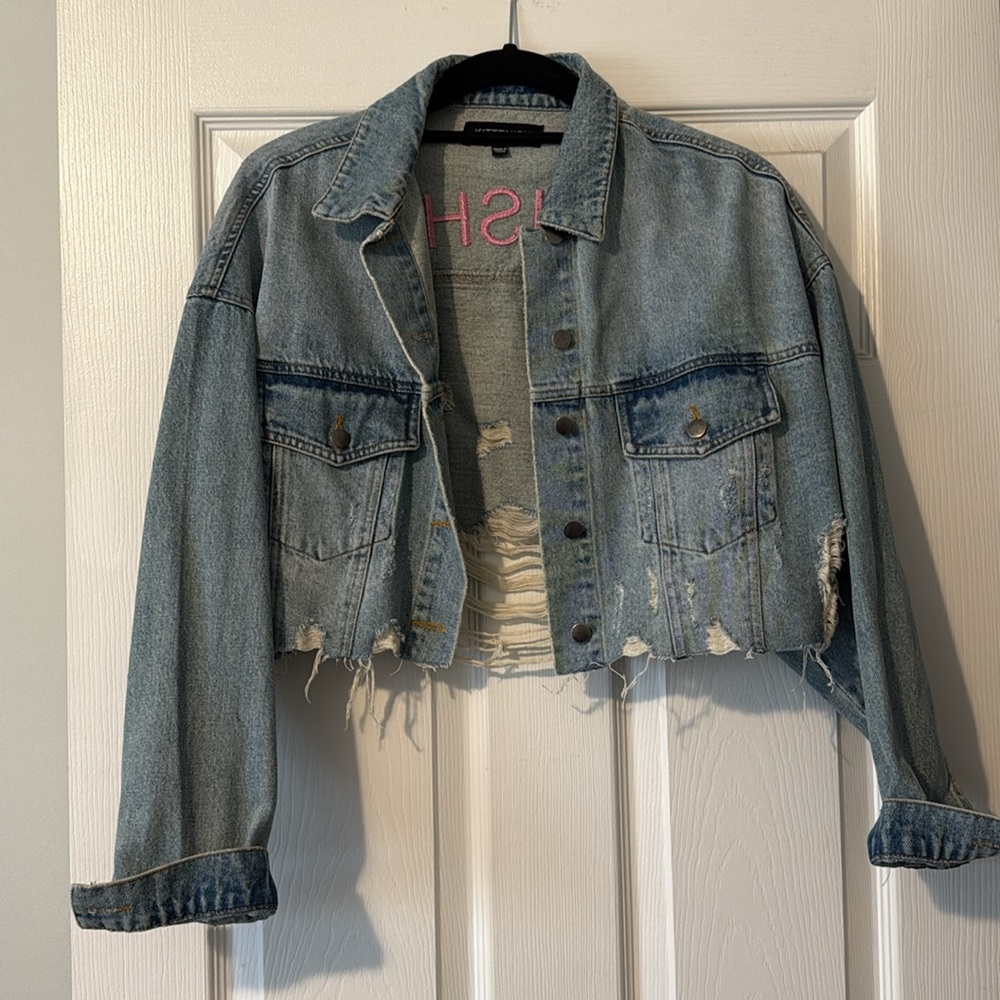 Kittenish Denim Jacket with Pink Lettering - Picture 2 of 4